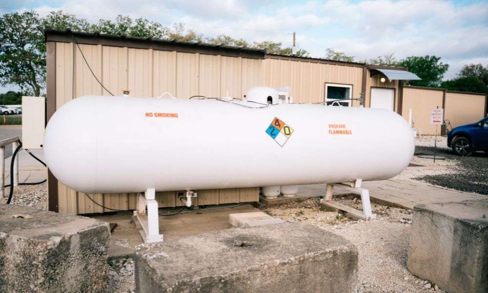 Large above ground propane tank installed at a commercial property